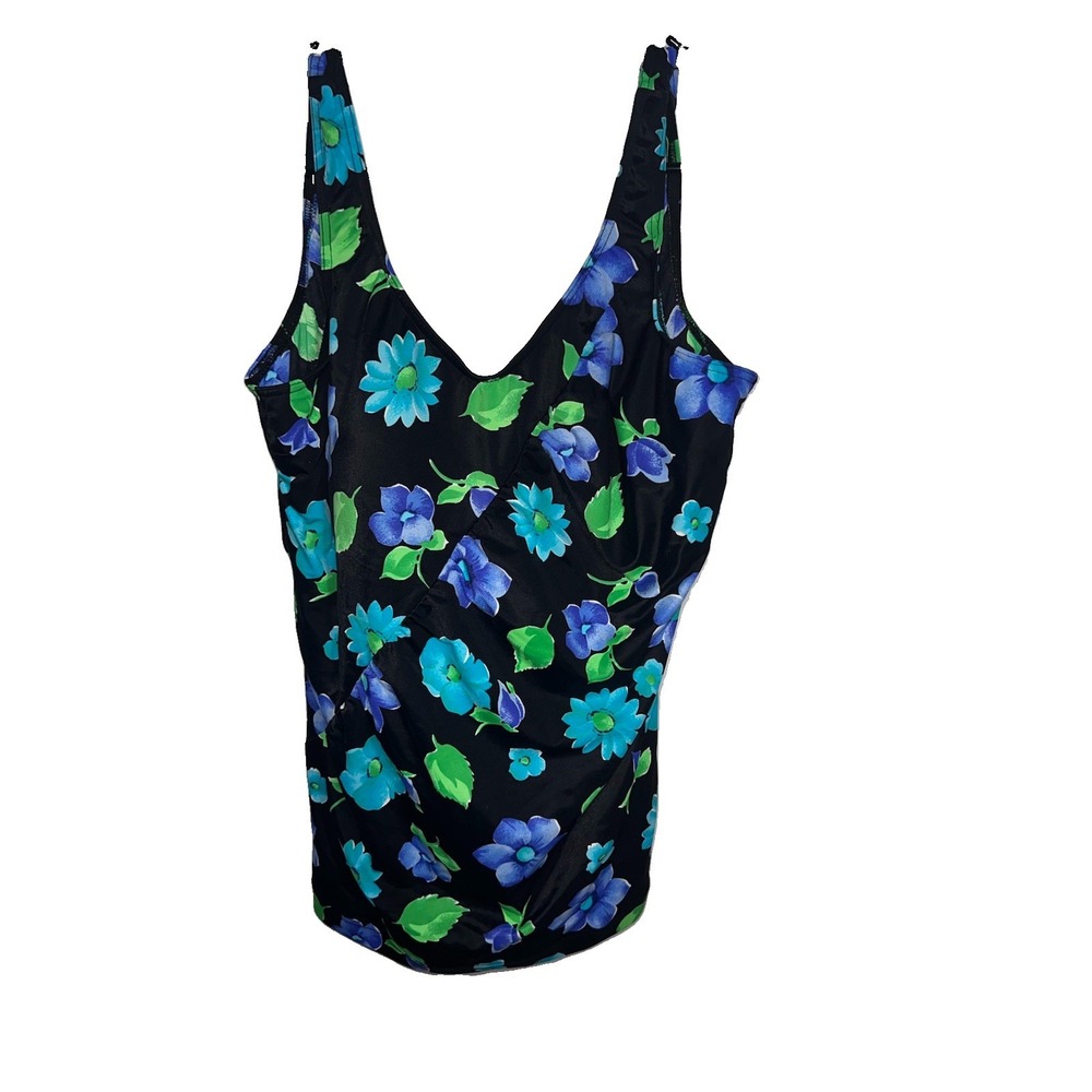 Le Cove Womens Black Floral Tropical Swimsuit Dress Padded Shelf Bra Size 20W 40